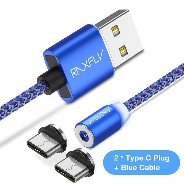 Magnetic Type C Cable RAXFLY 1M 2M LED USB C Charger Cable For Huawei P20 Pro P10 Magnet Type-c Charging Wire For Xiaomi MIX 2S-2 Plug Blue Cable-2M-JadeMoghul Inc.