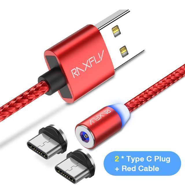 Magnetic Type C Cable RAXFLY 1M 2M LED USB C Charger Cable For Huawei P20 Pro P10 Magnet Type-c Charging Wire For Xiaomi MIX 2S-2 Plug Red Cable-1M-JadeMoghul Inc.