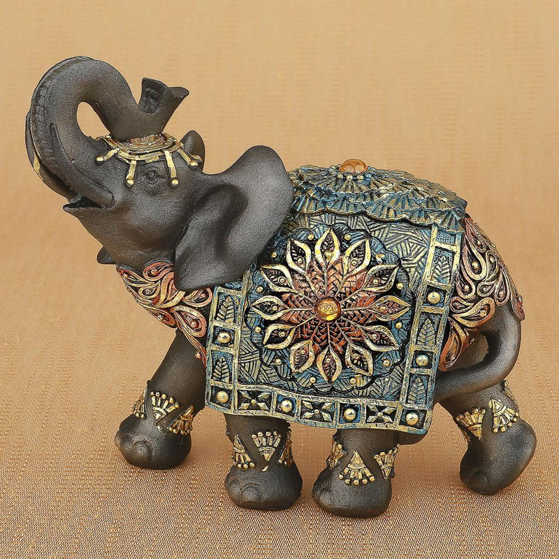 Mahogany Brown elephant with colorful headdress and blanket - large size-Wedding Cake Accessories-JadeMoghul Inc.
