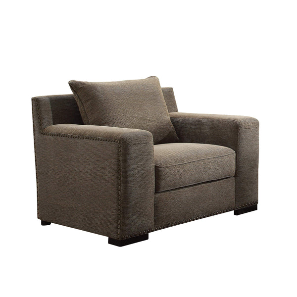 Mailhead Accent Fabric Upholstered Chair With 1 Pillow in Brown-Accent Chairs-Brown-Wood and Fabric-JadeMoghul Inc.