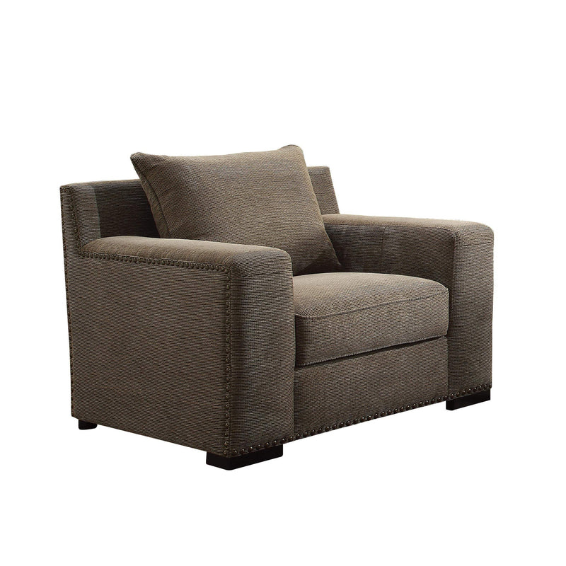 Mailhead Accent Fabric Upholstered Chair With 1 Pillow in Brown-Accent Chairs-Brown-Wood and Fabric-JadeMoghul Inc.