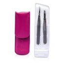 Petite Tweeze Set: Slant Tweezer + Point Tweezer - With Pink Leather Case (Studio Collection) - 2pcs