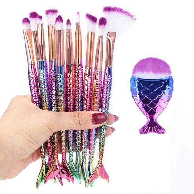 Makeup Brushes Kit Natural Tool Mermai Pencil Cosmetics Foundation Artist Mermaid Highlighter Face Set Of Bronzer Eyeshadow Lip AExp