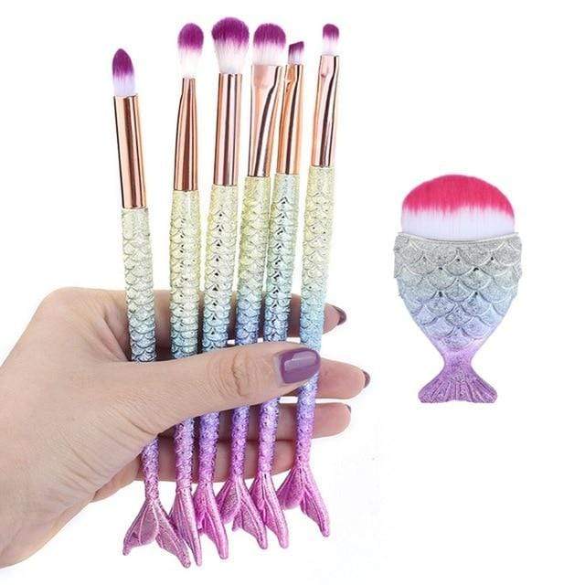 Makeup Brushes Kit Natural Tool Mermai Pencil Cosmetics Foundation Artist Mermaid Highlighter Face Set Of Bronzer Eyeshadow Lip AExp