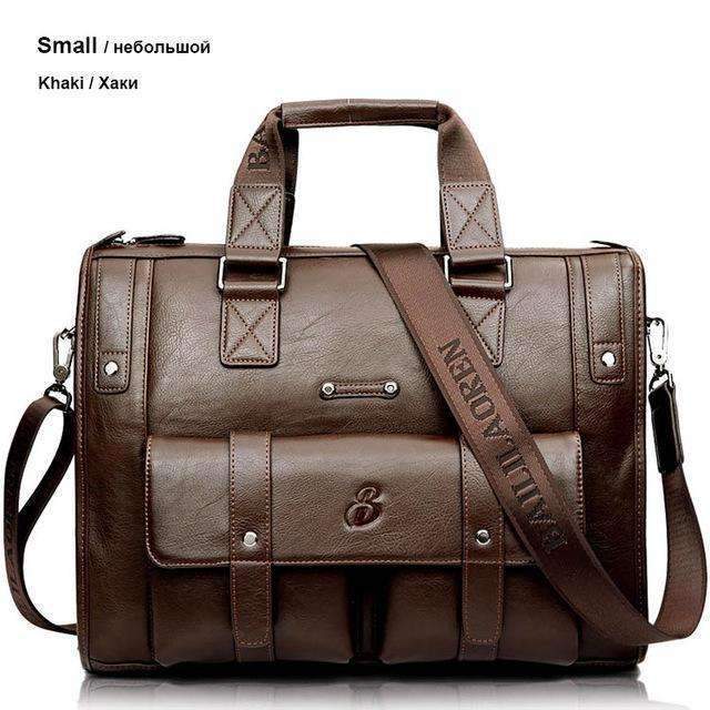 Man Bag Leather Black Briefcase Men Business Handbag Messenger Bags-Khaki Samll-(30cm<Max Length<50cm)-JadeMoghul Inc.