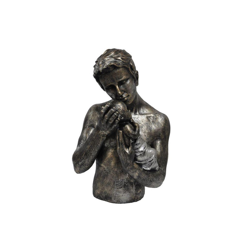 Man Holding Child Statue Sculpture in Patina Black Finish by Urban Port-Sculptures-JadeMoghul Inc.