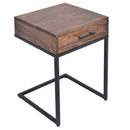 Mango Wood Side Table with Drawer and Cantilever Iron Base, Brown and Black-Side and End Tables-Brown and Black-Mango Wood and Iron-JadeMoghul Inc.