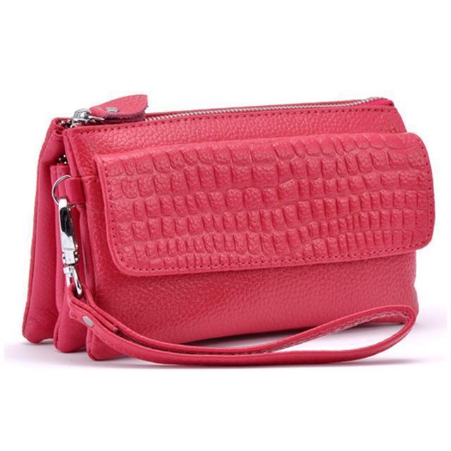 Manka Vesa Women Wallets Leather Packet Wristlet Clutches Female Stone Pattern Coin Purses Small Handbag Shoulder Messenger Bags-Rose Red-JadeMoghul Inc.
