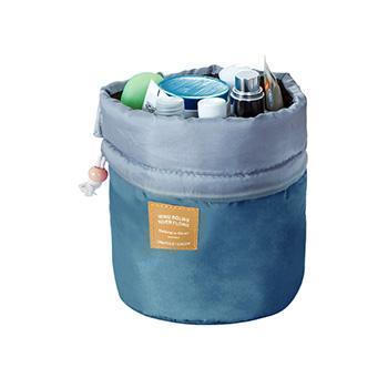 Maras Dream Barrel Shaped Travel Cosmetic Bag Nylon High Capacity Drawstring Elegant Drum Wash Bags Makeup Organizer Storage Bag-Grey blue-JadeMoghul Inc.