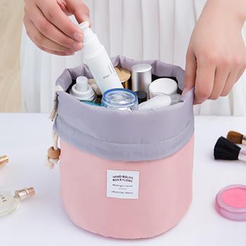 Maras Dream Barrel Shaped Travel Cosmetic Bag Nylon High Capacity Drawstring Elegant Drum Wash Bags Makeup Organizer Storage Bag-Pink-JadeMoghul Inc.