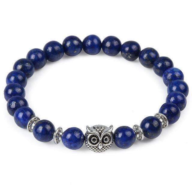 Marbalized Bead Owl Charm Bracelet-lapis lazuli owl-JadeMoghul Inc.