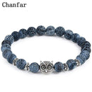 Marbalized Bead Owl Charm Bracelet-lion silver-JadeMoghul Inc.