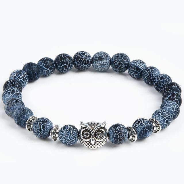 Marbalized Bead Owl Charm Bracelet-owl silver-JadeMoghul Inc.