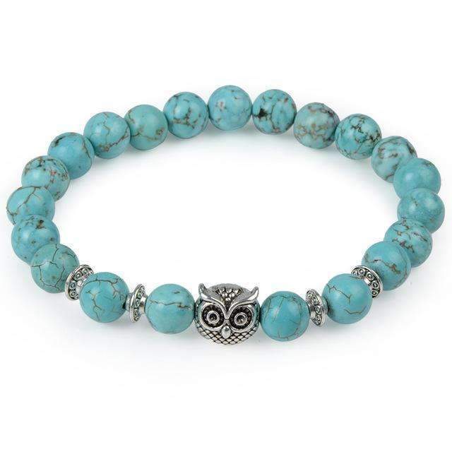 Marbalized Bead Owl Charm Bracelet-turquoise owl-JadeMoghul Inc.