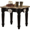 Marble Top End Table With Contrast Carved Motif Turned Wood Legs, Black-Side and End Tables-Black-Marble Wood-JadeMoghul Inc.