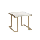 Marble Top End Table With Metal Base, White And Gold-Side and End Tables-White, Gold-Marble Metal-JadeMoghul Inc.