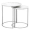 Marble Top Round Nesting Table With Brushed Steel Gray Base, White, Set Of Two-End Tables-White, Gray-Metal Marble Veneer and MDF-JadeMoghul Inc.