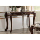 Marble Top Sofa Table With Carved Floral Motifs Wooden Feet, Brown-Living Room Furniture-Brown-Marble Wood-JadeMoghul Inc.