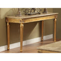 Marble Top Sofa Table With Fluted Detail Wooden Turned Legs, Gold-Living Room Furniture-Gold-Marble-JadeMoghul Inc.