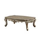 Marble Top Wooden Coffee Table with Queen Anne Style Legs, Champagne Gold-Coffee Tables-Gold-Wood and Marble-JadeMoghul Inc.