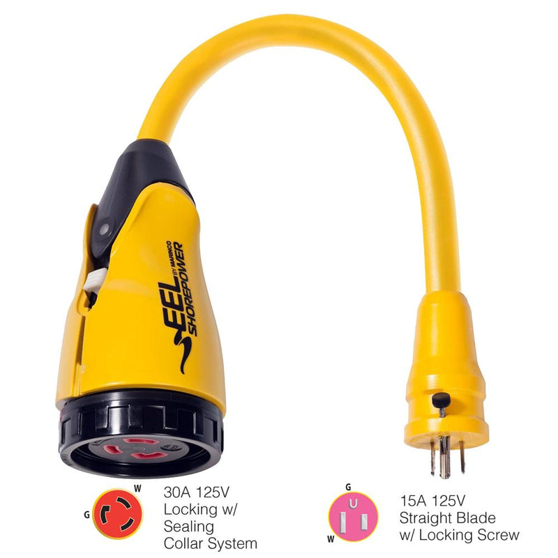 Marinco P15-30 EEL 30A-125V Female to 15A-125V Male Pigtail Adapter - Yellow [P15-30]-Shore Power-JadeMoghul Inc.