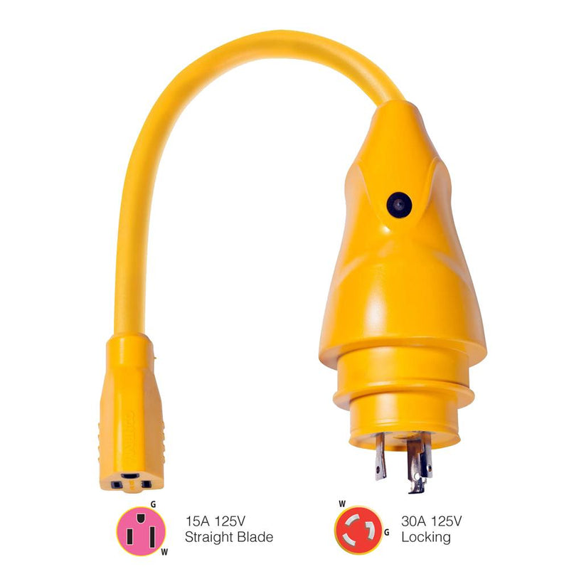 Marinco P30-15 EEL 15A-125V Female to 30A-125V Male Pigtail Adapter - Yellow [P30-15]-Shore Power-JadeMoghul Inc.