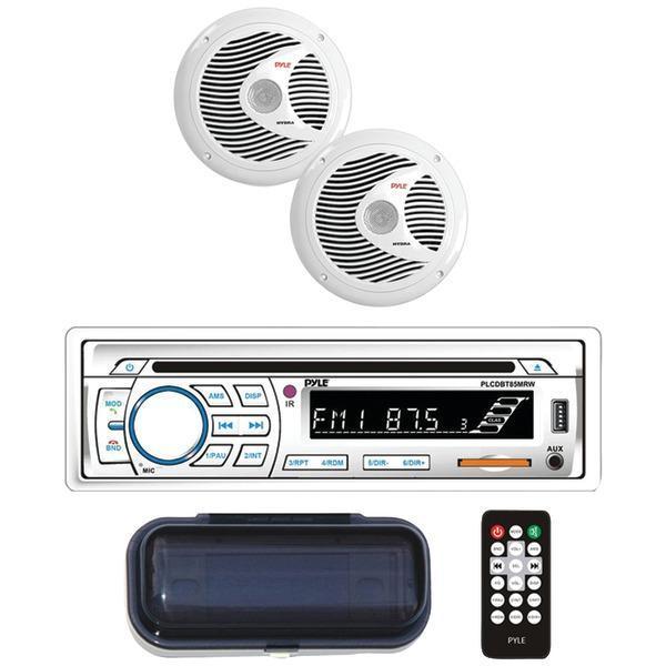 Marine Single-DIN In-Dash CD AM/FM Receiver with Two 6.5" Speakers, Splashproof Radio Cover & Bluetooth(R) (White)-Receivers & Accessories-JadeMoghul Inc.
