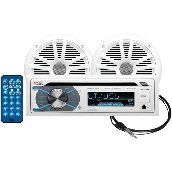Marine Single-DIN In-Dash MP3-Compatible CD AM/FM Receiver with Bluetooth(R), 2 Speakers & Antenna-Receivers & Accessories-JadeMoghul Inc.