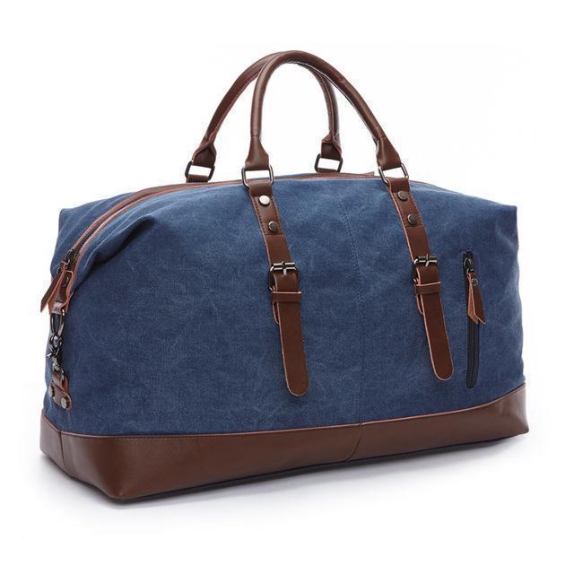 MARKROYAL Canvas Leather Men Travel Bags Carry on Luggage Bags Men Duffel Bags Travel Tote Large Weekend Bag Overnight-Blue-Russian Federation-JadeMoghul Inc.