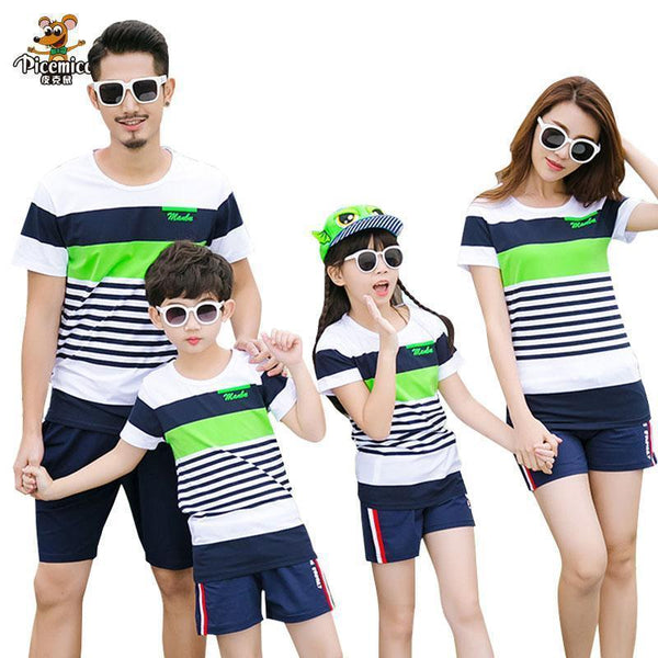 Matching Family Clothing Fashion Mother Daughter Clothes Striped T shirt Shorts Family Matching Outfits Father Son Clothes Set-shorts-child 2T-JadeMoghul Inc.