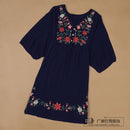 Maternity Comfortable Embroidered Cotton A-Line Dress Top-deep blue-M-JadeMoghul Inc.