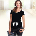 Maternity Cute Printed Short Sleeved Tshirt Top-Black baby feet-L-JadeMoghul Inc.