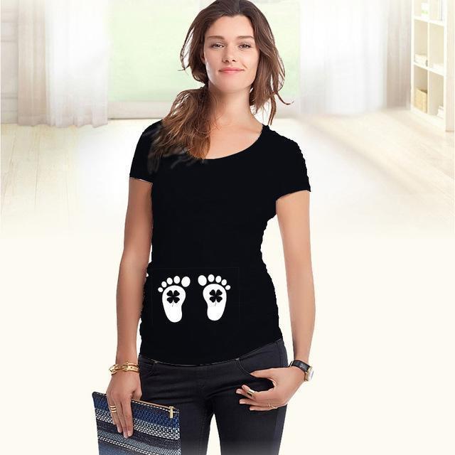 Maternity Cute Printed Short Sleeved Tshirt Top-Black lucky grass-L-JadeMoghul Inc.