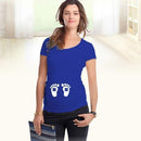 Maternity Cute Printed Short Sleeved Tshirt Top-Dark Blue Feet-L-JadeMoghul Inc.