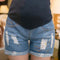 Maternity Distressed Denim Shorts With Belly Support-Blue-L-JadeMoghul Inc.