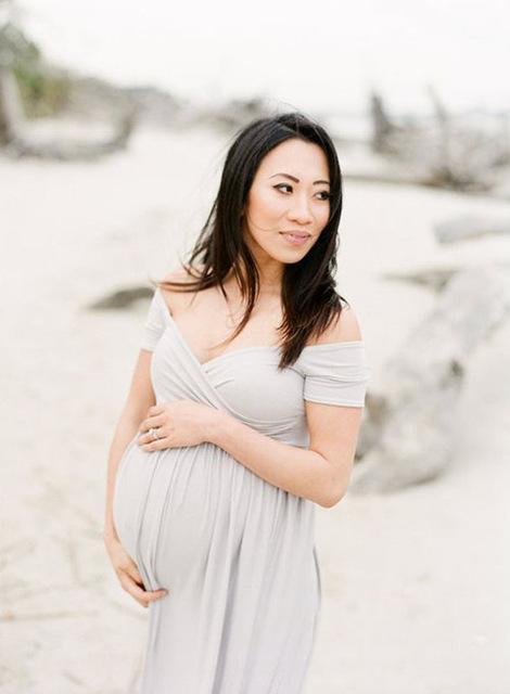 Maternity Dress - Short Sleeve Stretch Cotton Pregnancy Dress-light grey-L-JadeMoghul Inc.