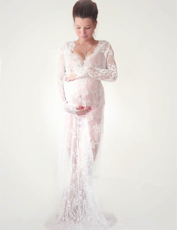 Maternity Gown - Lace Maternity Dress-Black-S-JadeMoghul Inc.