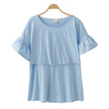 Maternity Nursing Cotton Top With Ruffled Sleeves-Blue-M-JadeMoghul Inc.