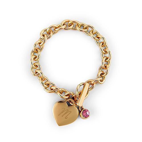 Matte Gold Toggle Charm Bracelet with Gemstone Charm Diamond (April) (Pack of 1)-Personalized Gifts for Women-JadeMoghul Inc.