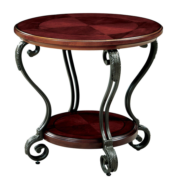 May End Table Transitional Style, Brown Cherry Finish-Side Tables and End Tables-Brown Cherry-Metal Tempered Glass Solid Wood & Others-JadeMoghul Inc.