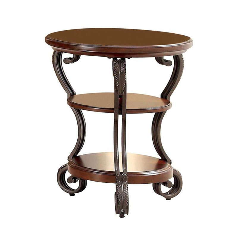 May Transitional Style Side Table-Side Tables and End Tables-Brown Cherry-Metal Tempered Glass Solid Wood & Others-JadeMoghul Inc.
