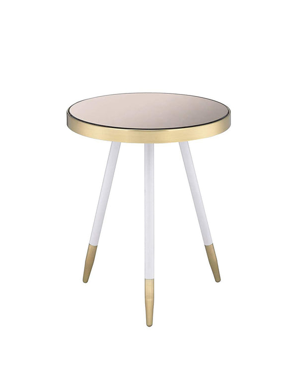 Mazon Round End Table, Smoky Mirror-Antique Brass & White-Side Tables and End Tables-Brass & White-Mirror Rbw Metal-JadeMoghul Inc.