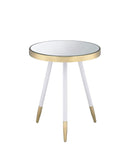 Mazon RoundEnd Table, Mirror-Antique Brass & White-Side Tables and End Tables-Brass & White-Mirror Rbw Metal-JadeMoghul Inc.