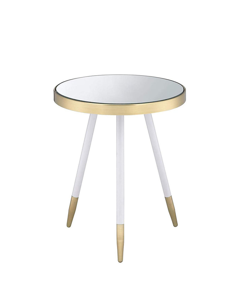 Mazon RoundEnd Table, Mirror-Antique Brass & White-Side Tables and End Tables-Brass & White-Mirror Rbw Metal-JadeMoghul Inc.