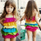 MCAGTZ Children's Swimwear Baby Girls Swimsuit Rainbow Colour Cute Swimsuit Bathing Suit Lotus leaf conjoined bathing suit-Multi-10-12 months-JadeMoghul Inc.