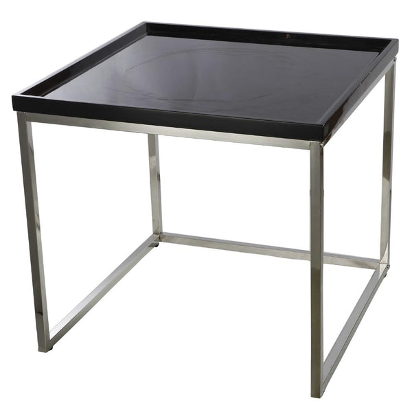 MDF Top Side Table With Metal Base, Black & Silver-Tables-Black & Silver-MDF and Metal-JadeMoghul Inc.