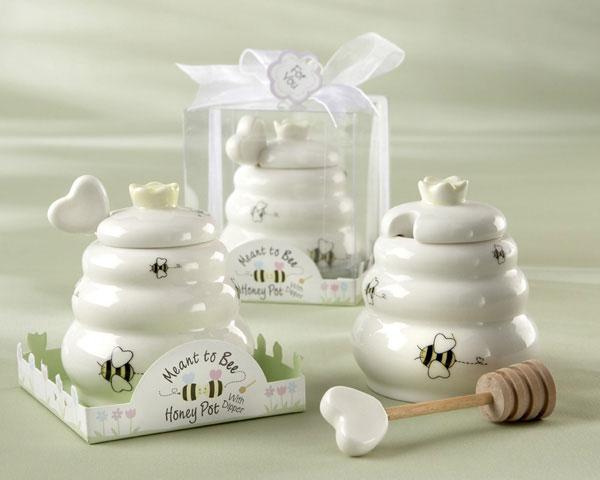 "Meant to Bee" Ceramic Honey Pot with Wooden Dipper-Wedding General-JadeMoghul Inc.