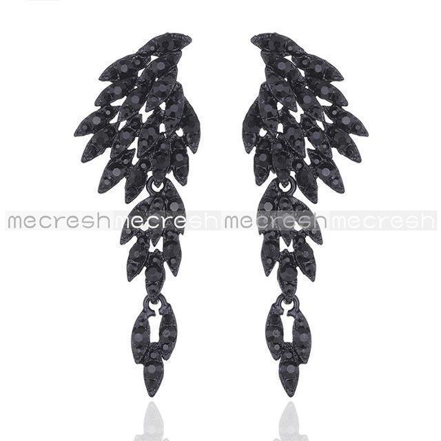Mecresh 5 Colors Crystal Long Earrings for Women Eagle Silver Color Bridal Wedding Earrings Fashion Jewelry 2017 EH209-Black-JadeMoghul Inc.