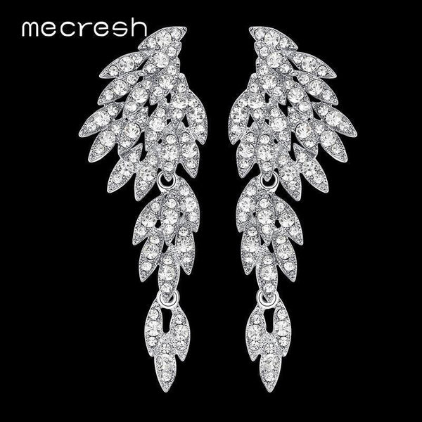 Mecresh 5 Colors Crystal Long Earrings for Women Eagle Silver Color Bridal Wedding Earrings Fashion Jewelry 2017 EH209-Silver-JadeMoghul Inc.
