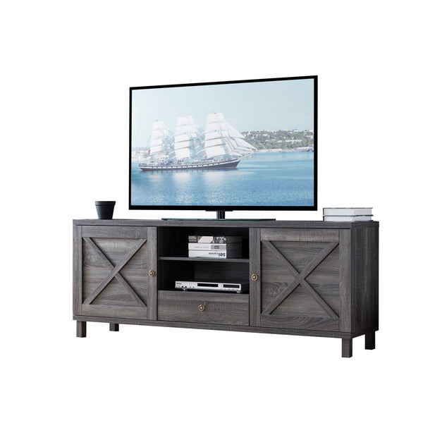 Transitional Wooden TV Stand with Two Side Door Cabinets and Spacious Storage, Gray